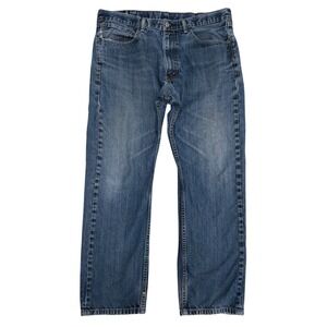 Levis 505 Regular Fit Mens Blue Jeans Medium Wash Denim W38 L30 Distressed Hem